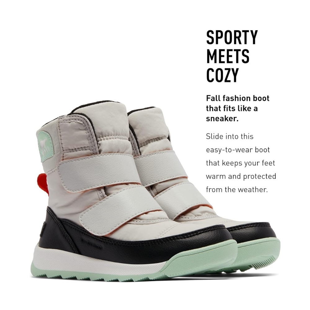 NEW! SOREL Cream & Teal Sporty Cozy Warm Winter Snow & Rain boot- child